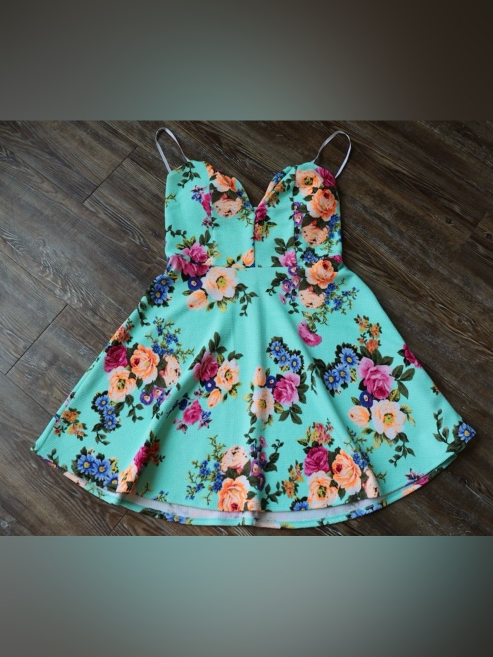 Finesse Womens Bright Colorful Happy Floral Textured Fit Flare Mini Day Dress M
